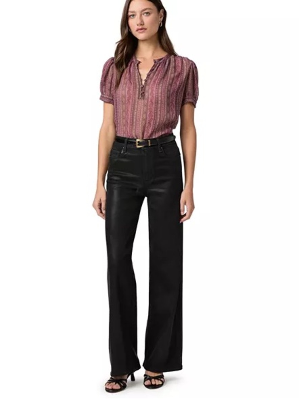 Paige Anessa Wide Leg Black Coated Pants Sz  29